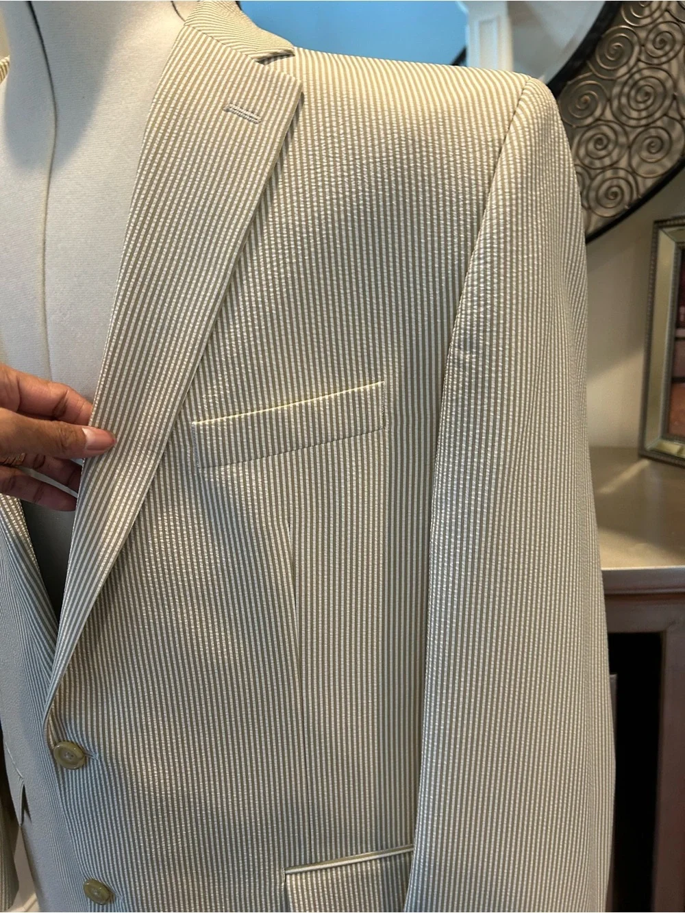 Ralph Lauren Cream Pinstripe Two-Button Blazer